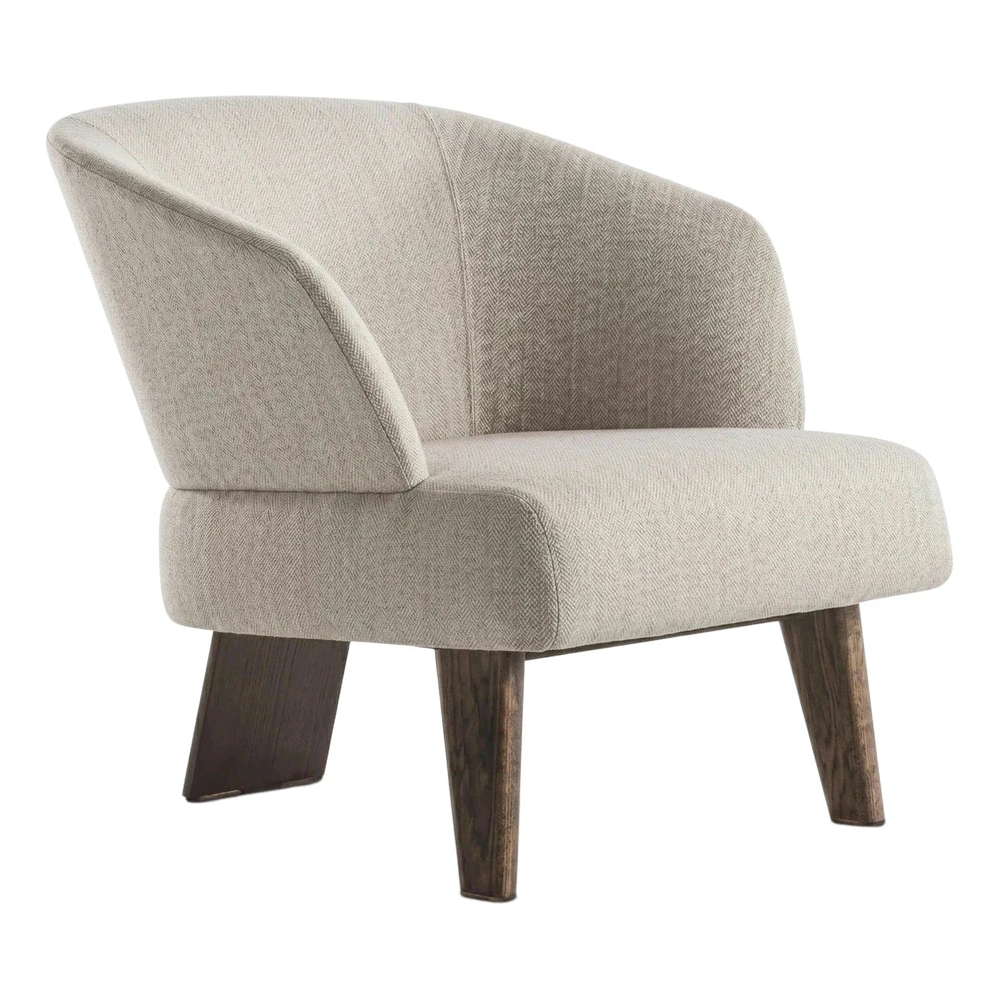 Modern Beige Fabric Lounge Chair with Dark Wood Legs