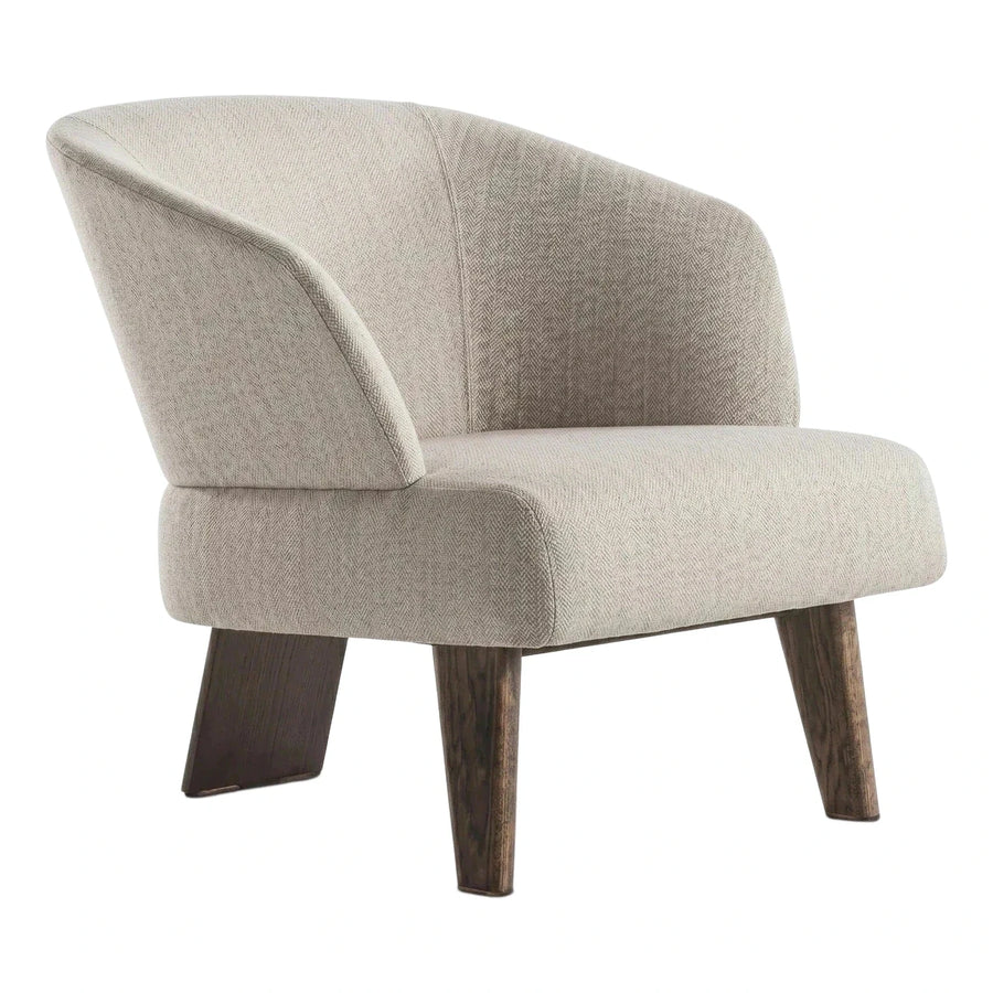Modern Beige Fabric Lounge Chair with Dark Wood Legs
