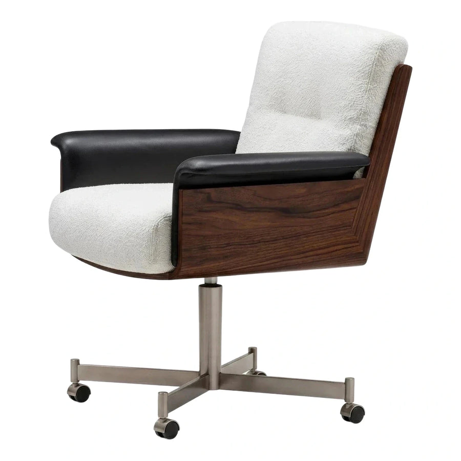 Modern White Boucle Swivel Armchair with Wood Shell