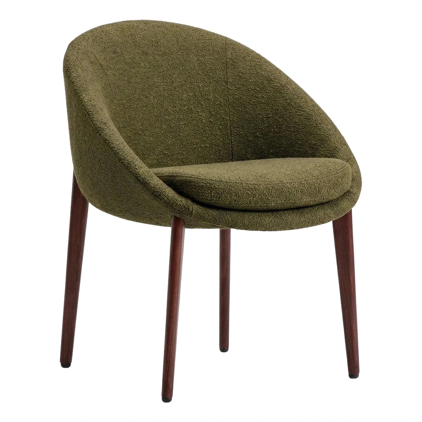 Olive Green Boucle Lounge Chair with Tapered Wood Legs