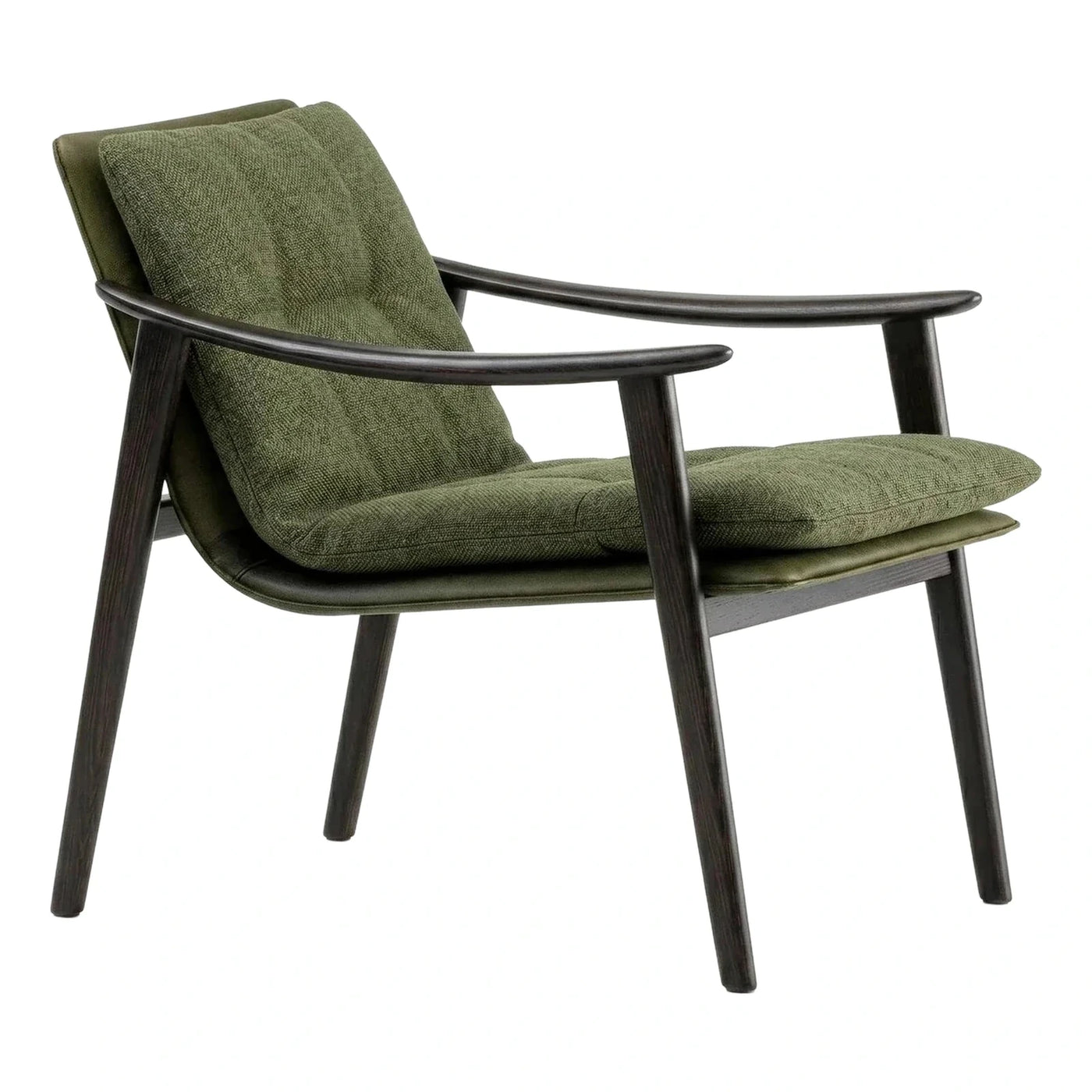 Green Fabric Lounge Chair with Dark Wood Frame