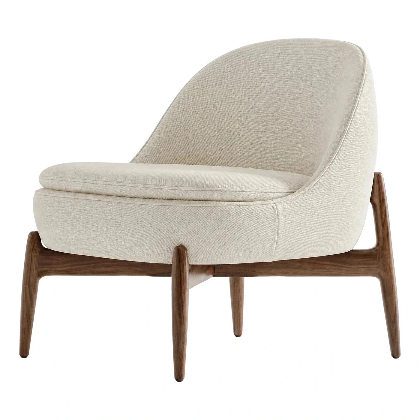 Cream Textured Fabric Lounge Chair with Dark Wood Frame