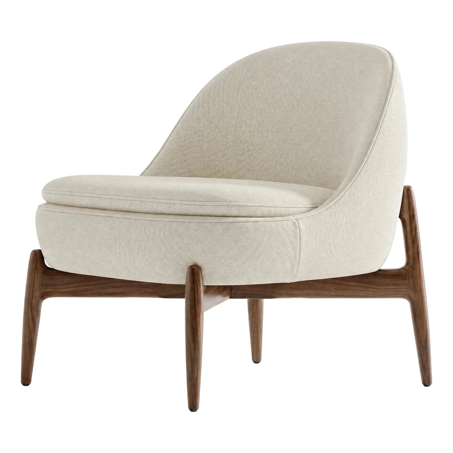 Cream Textured Fabric Lounge Chair with Dark Wood Frame