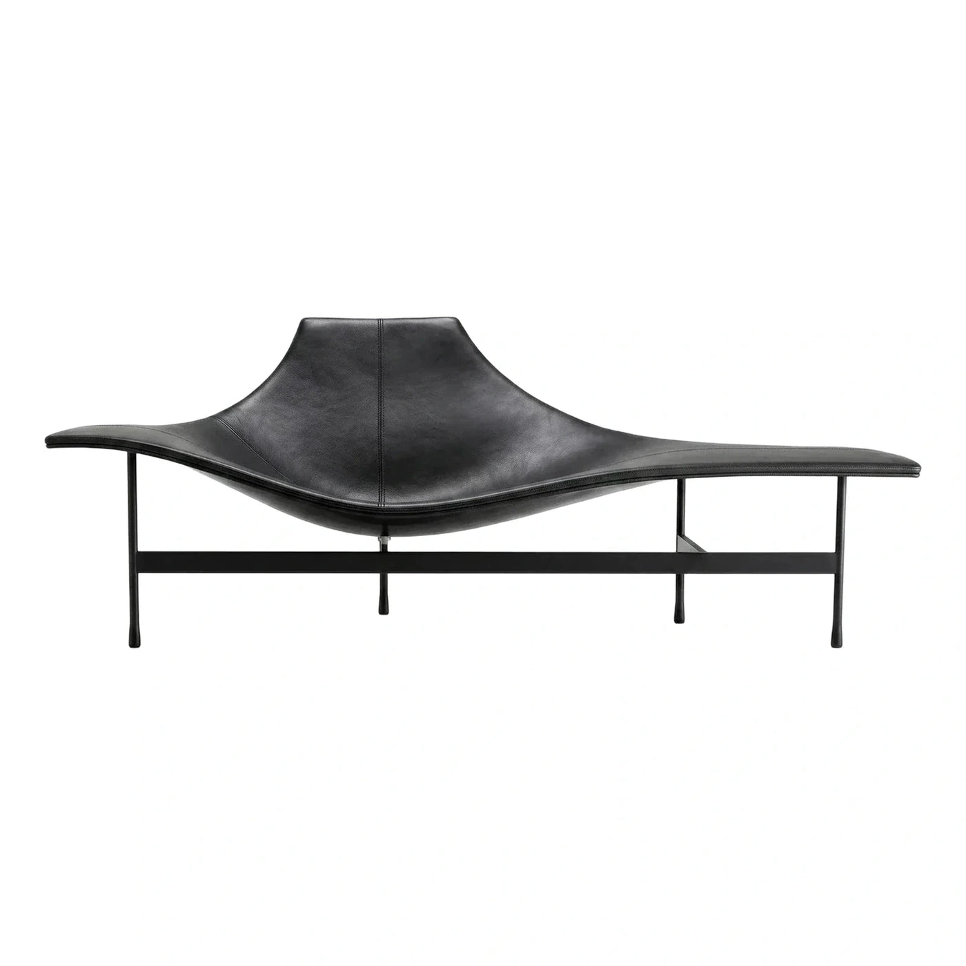 Modern Black Leather Chaise Lounge with Metal Frame