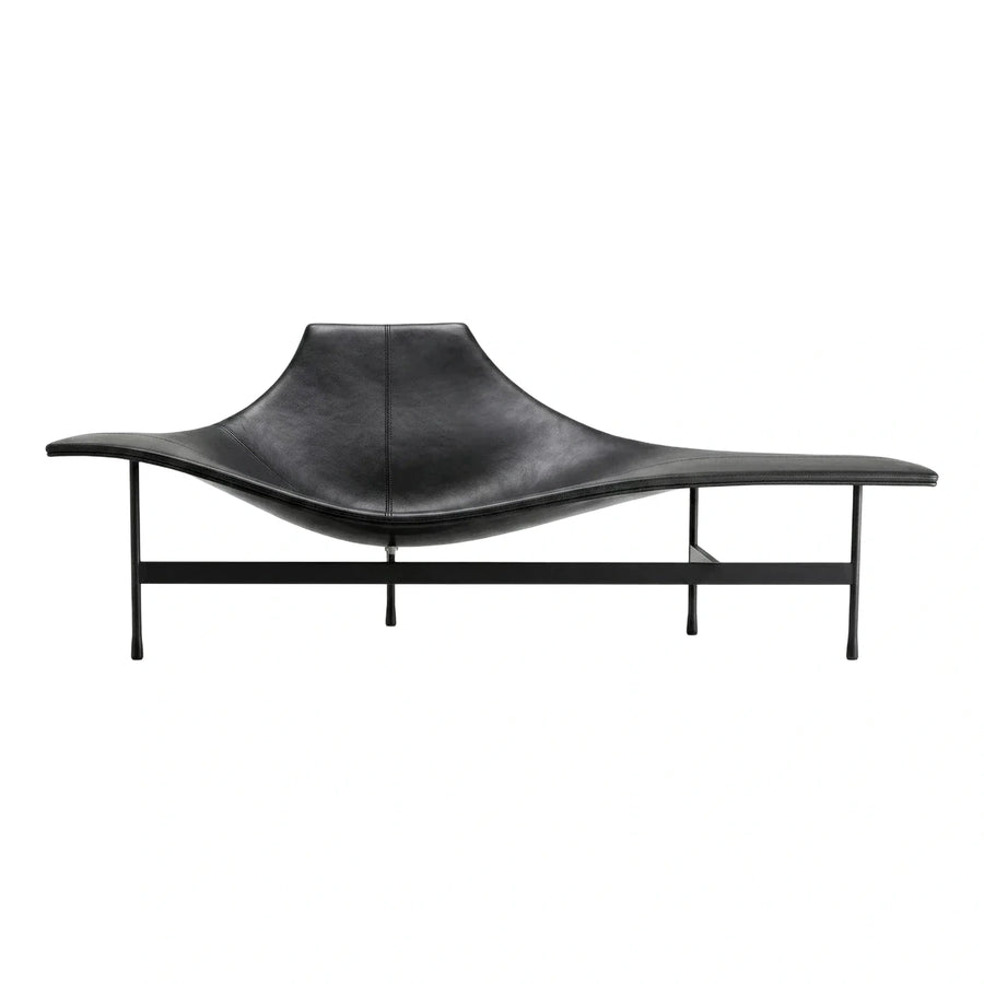 Modern Black Leather Chaise Lounge with Metal Frame