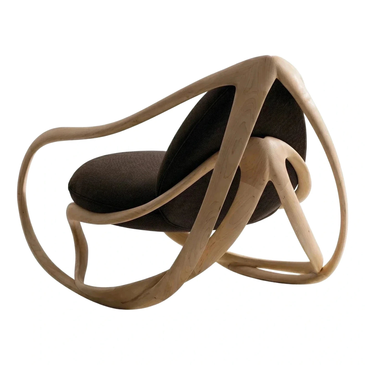 Sculptural Bentwood Lounge Chair with Dark Fabric Cushions