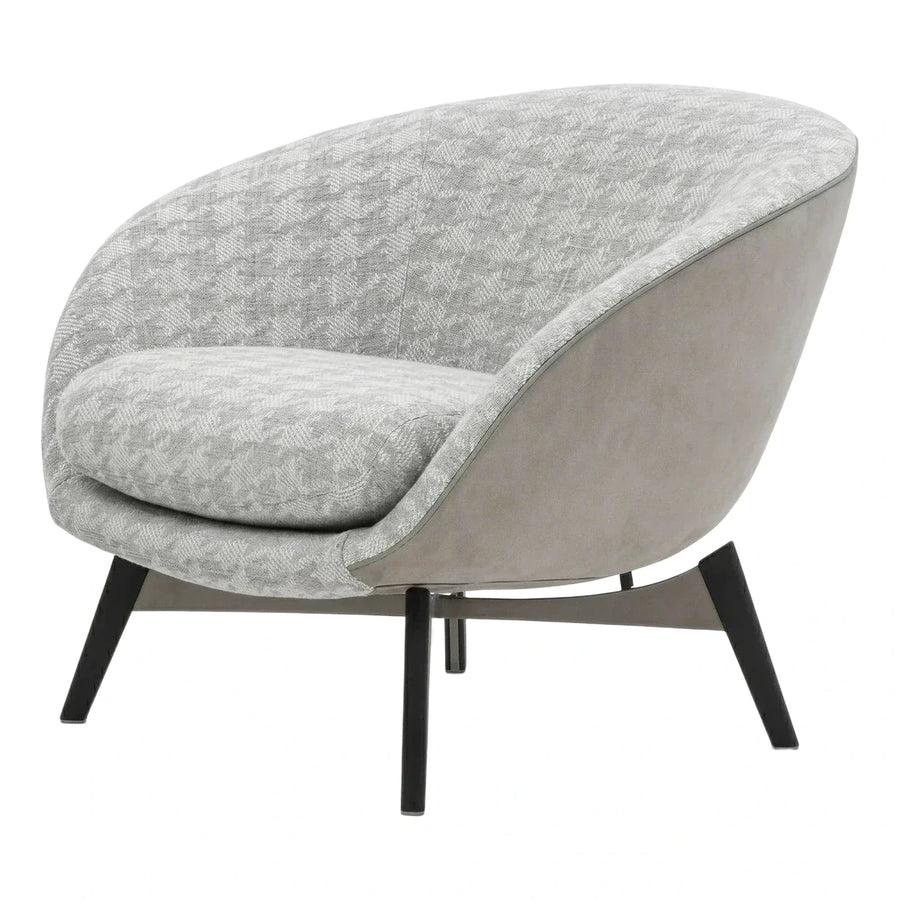 Modern Grey Patterned Curved Armchair with Black Legs