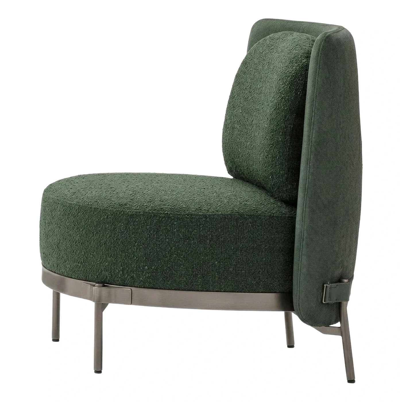 Modern Green Boucle Lounge Chair with Metal Base