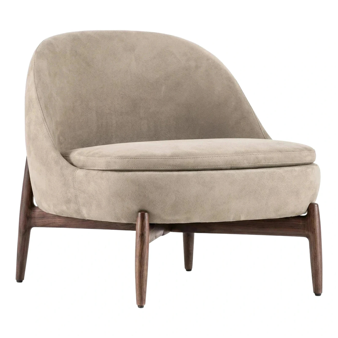 Modern Beige Lounge Chair with Dark Wood Base