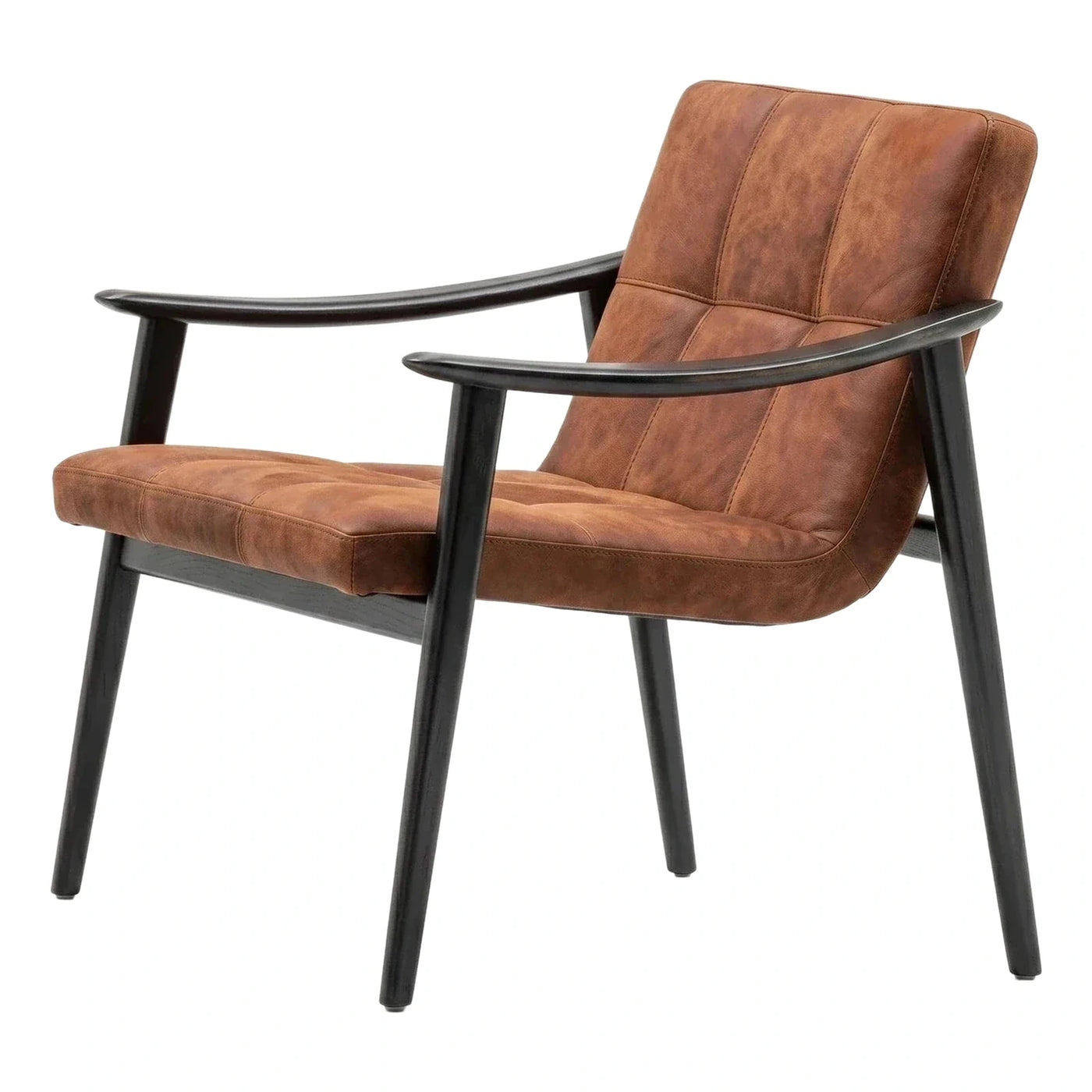Brown Leather Lounge Chair with Dark Wood Frame