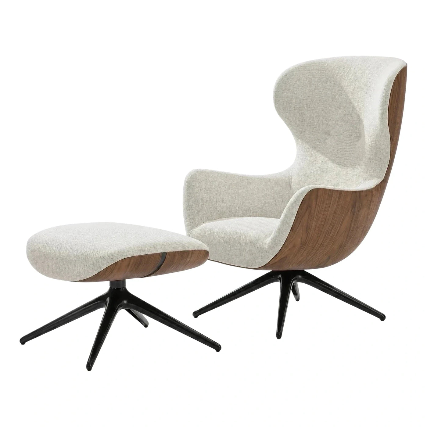 Cream Fabric Swivel Lounge Chair and Ottoman Set