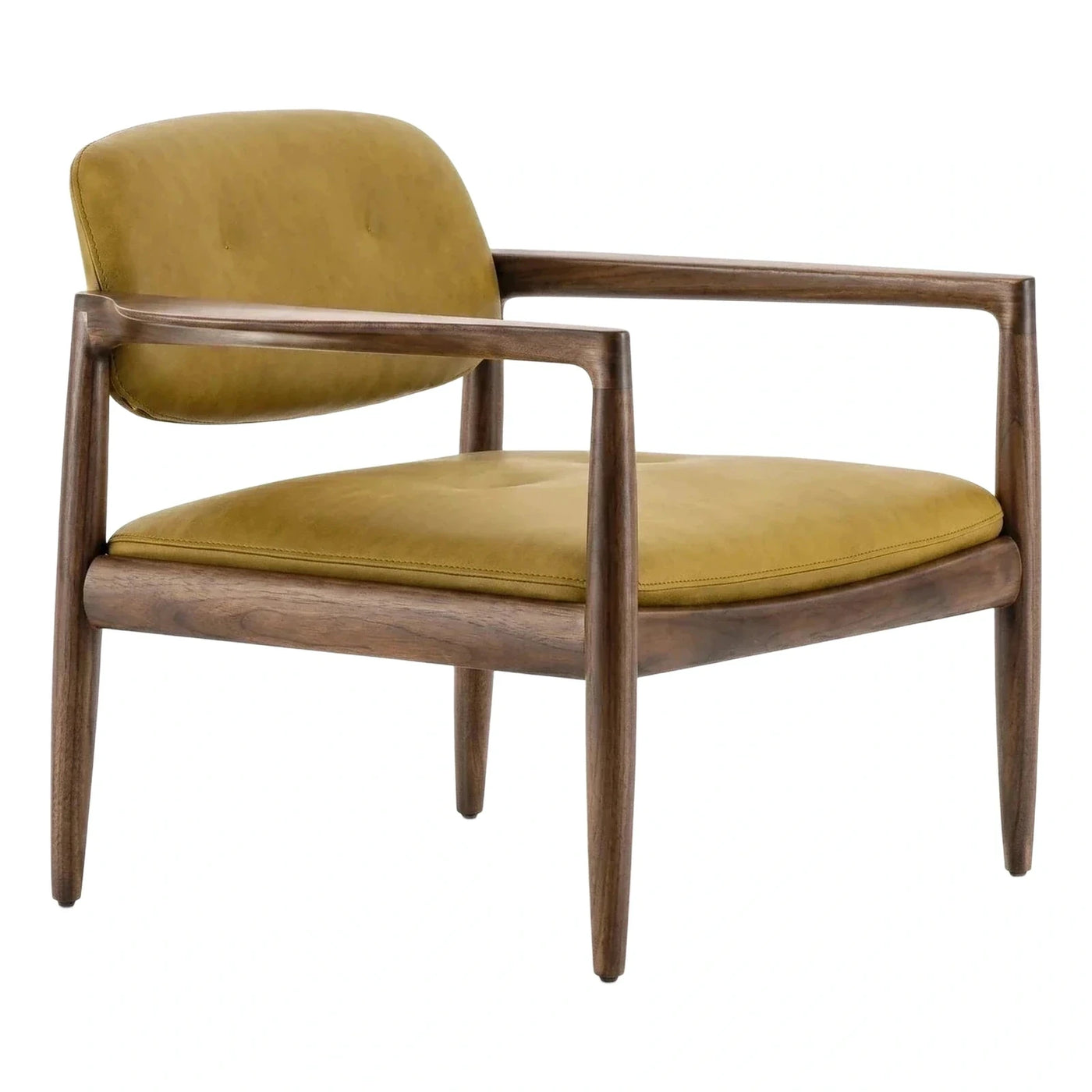 Mid-Century Modern Walnut Armchair with Olive Green Leather