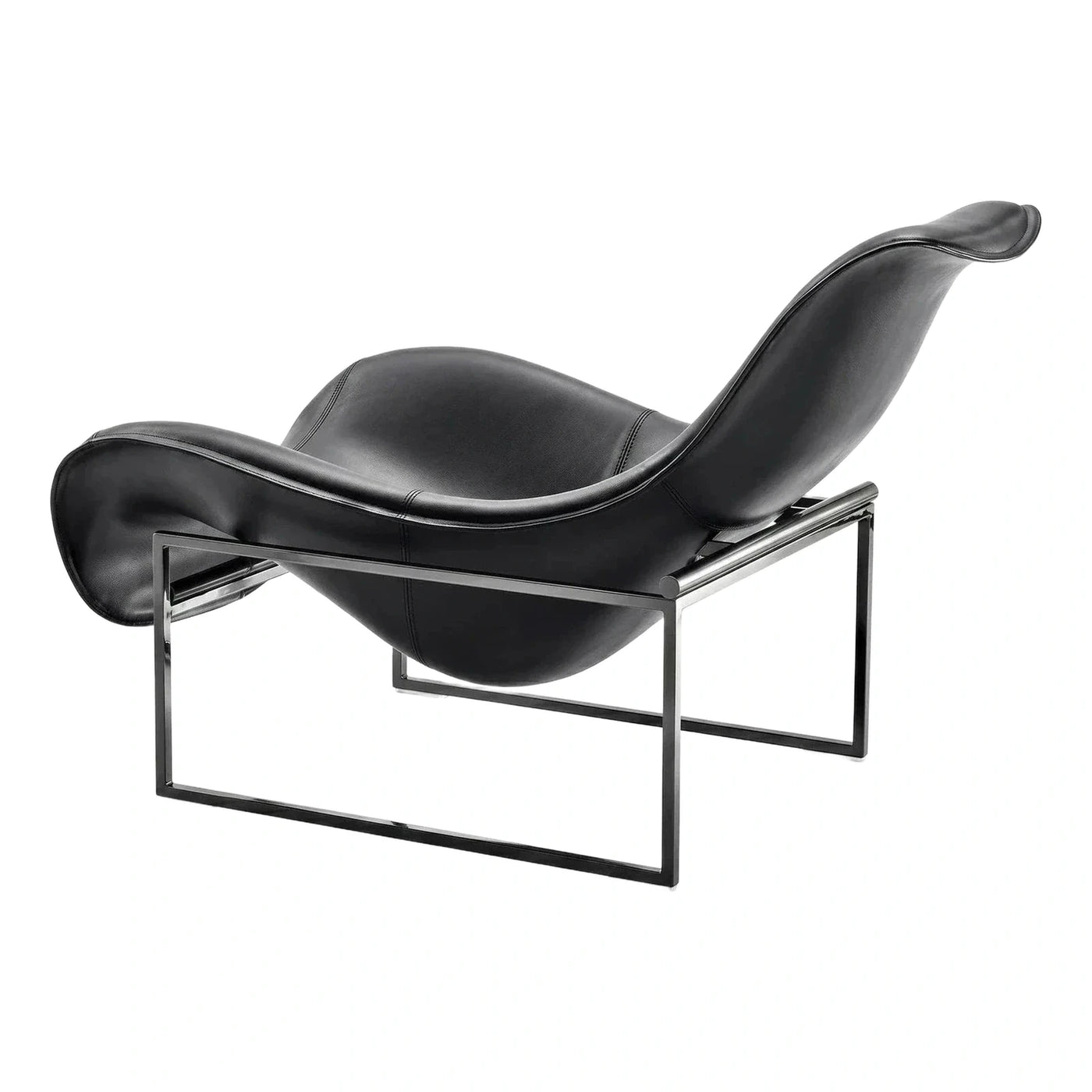 Modern Black Leather Lounge Chair with Chrome Frame