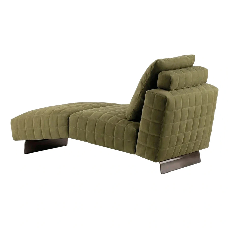Modern Olive Green Quilted Fabric Chaise Lounge