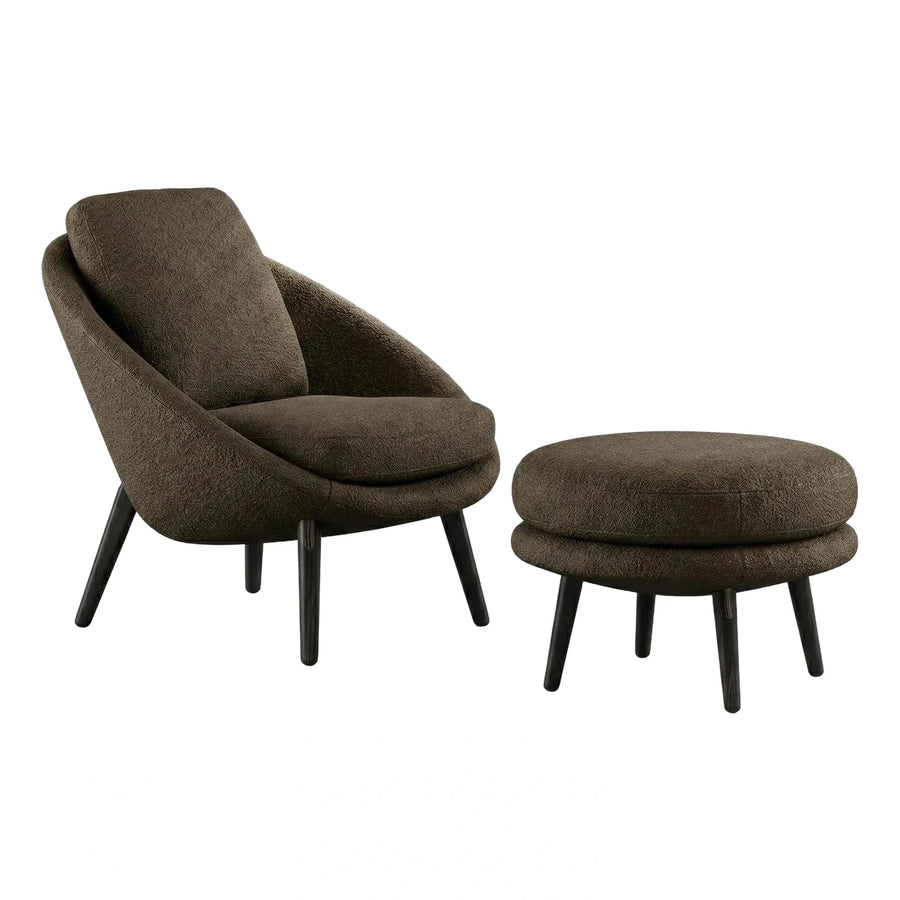 Modern Dark Brown Lounge Chair and Ottoman Set