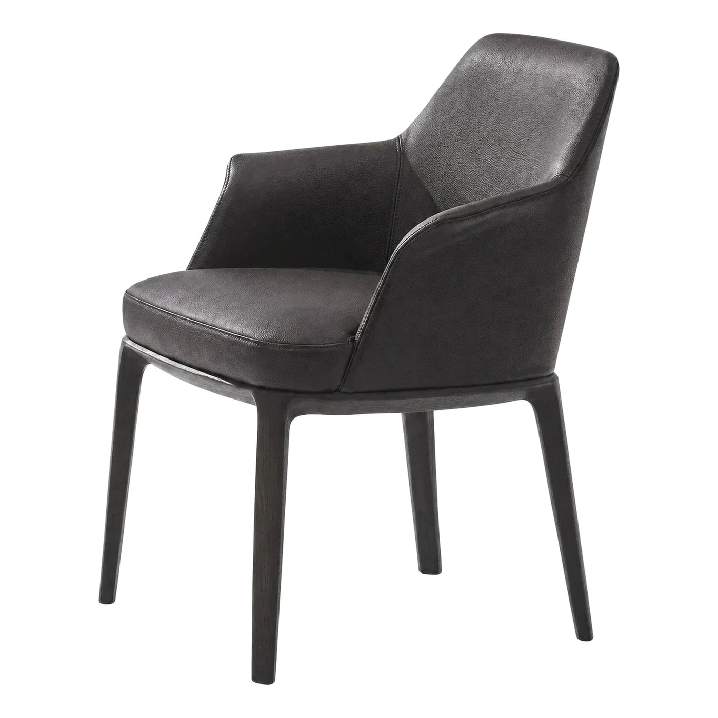 Modern Dark Leather Dining Chair with Arms