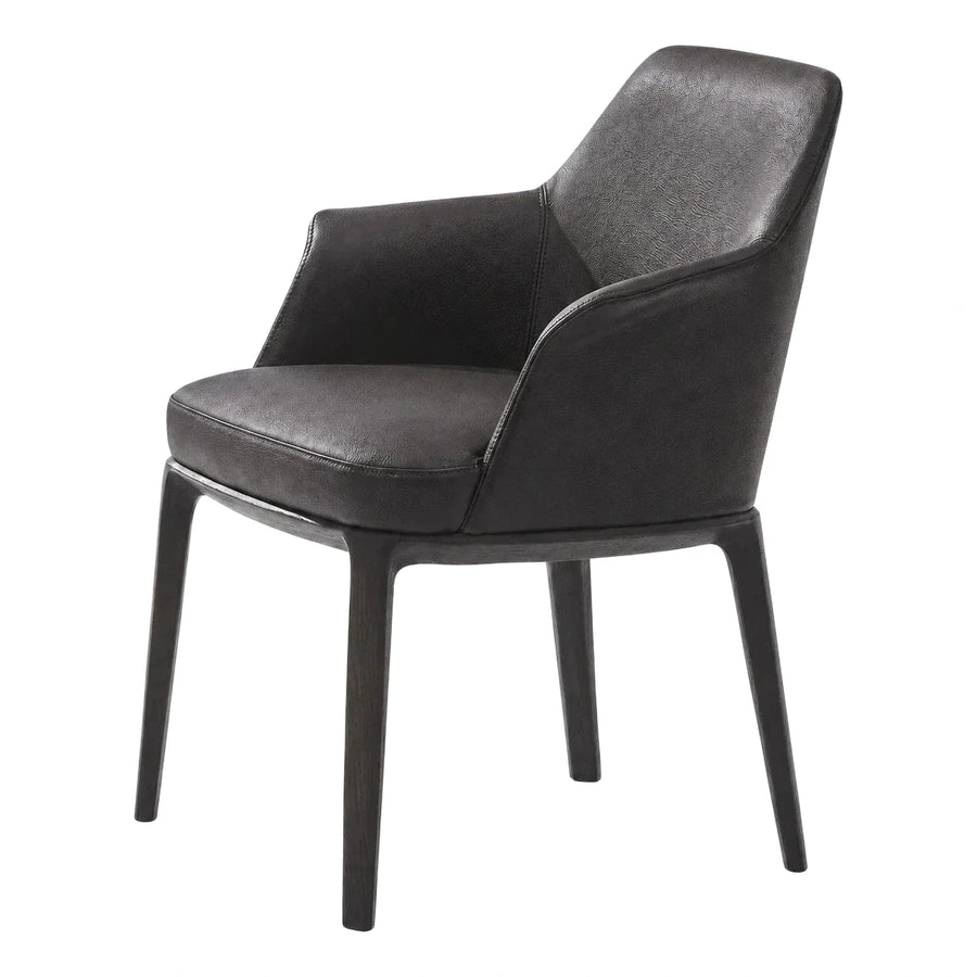 Modern Dark Leather Dining Chair with Arms
