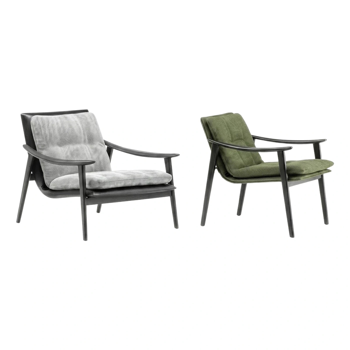 Modern Wooden Lounge Chair with Textured Fabric Cushions