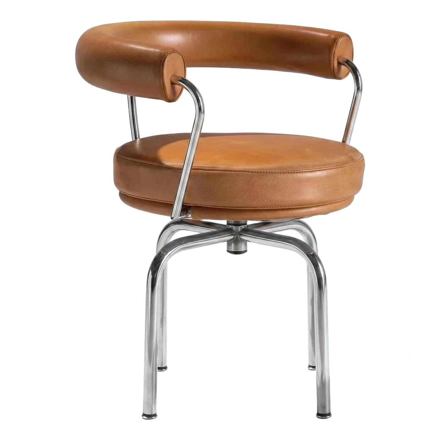 Brown Leather Swivel Chair with Chrome Frame