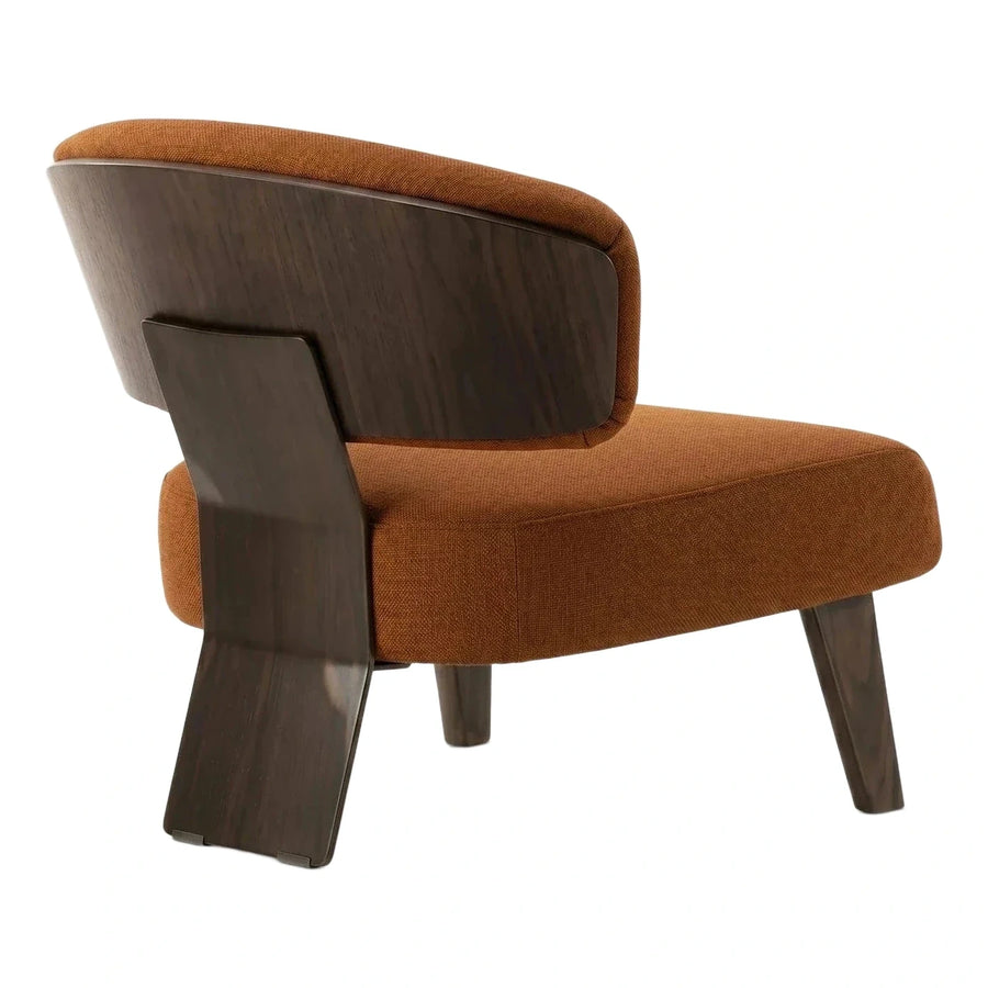 Modern Rust Fabric Lounge Chair with Dark Wood Frame