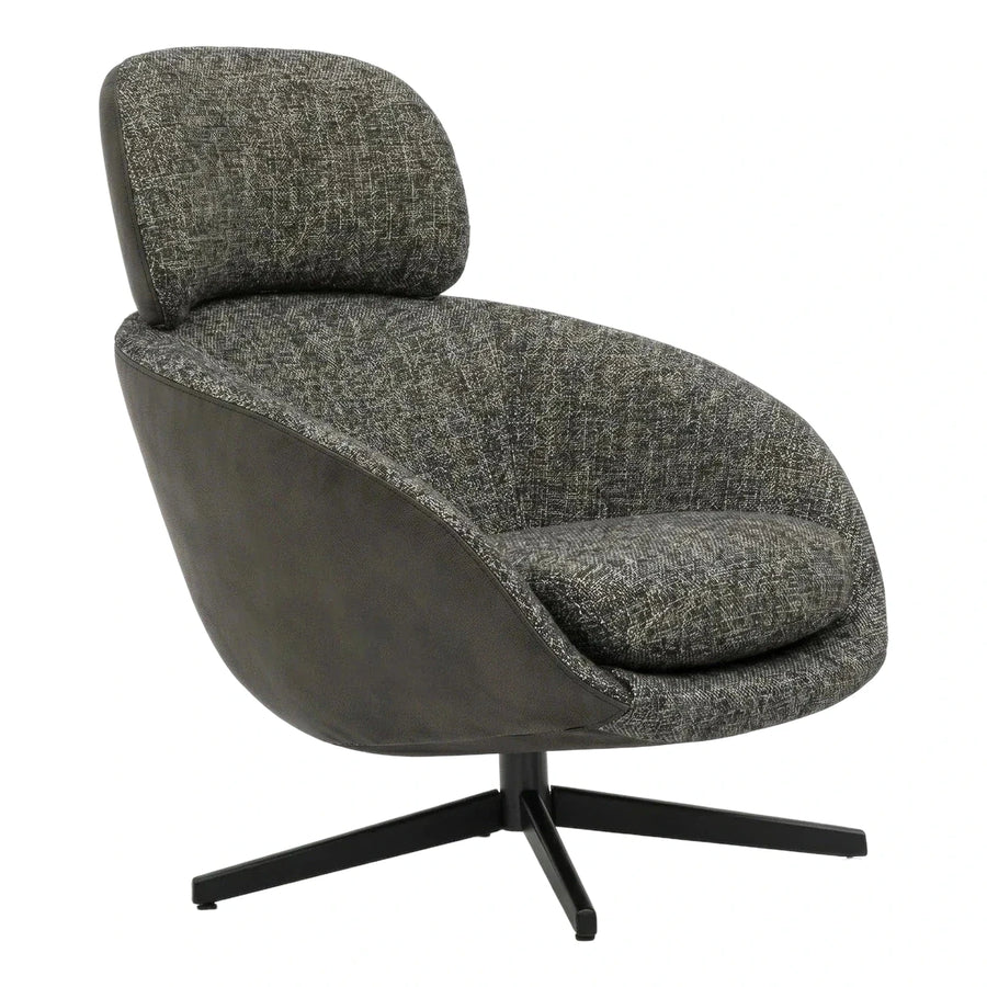 Modern Grey Textured Fabric and Leather Swivel Lounge Chair