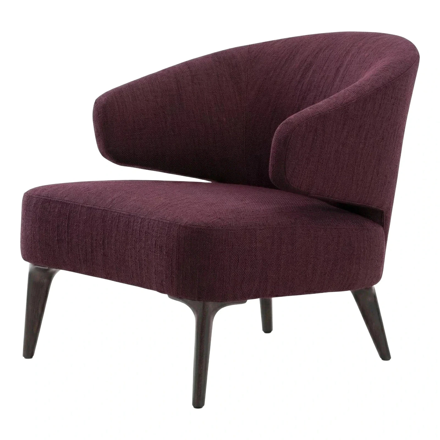 Modern Curved Lounge Chair in Textured Burgundy Fabric