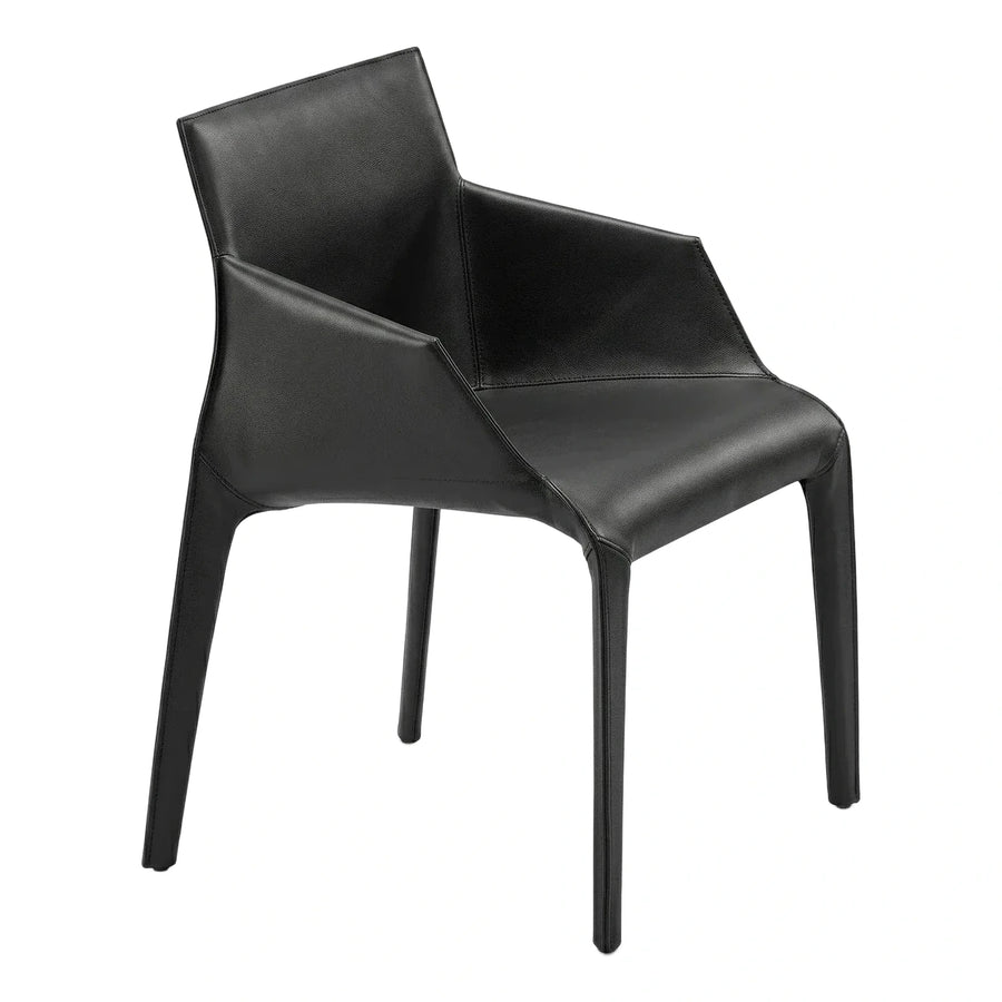 Modern Black Leather Armchair with Geometric Back