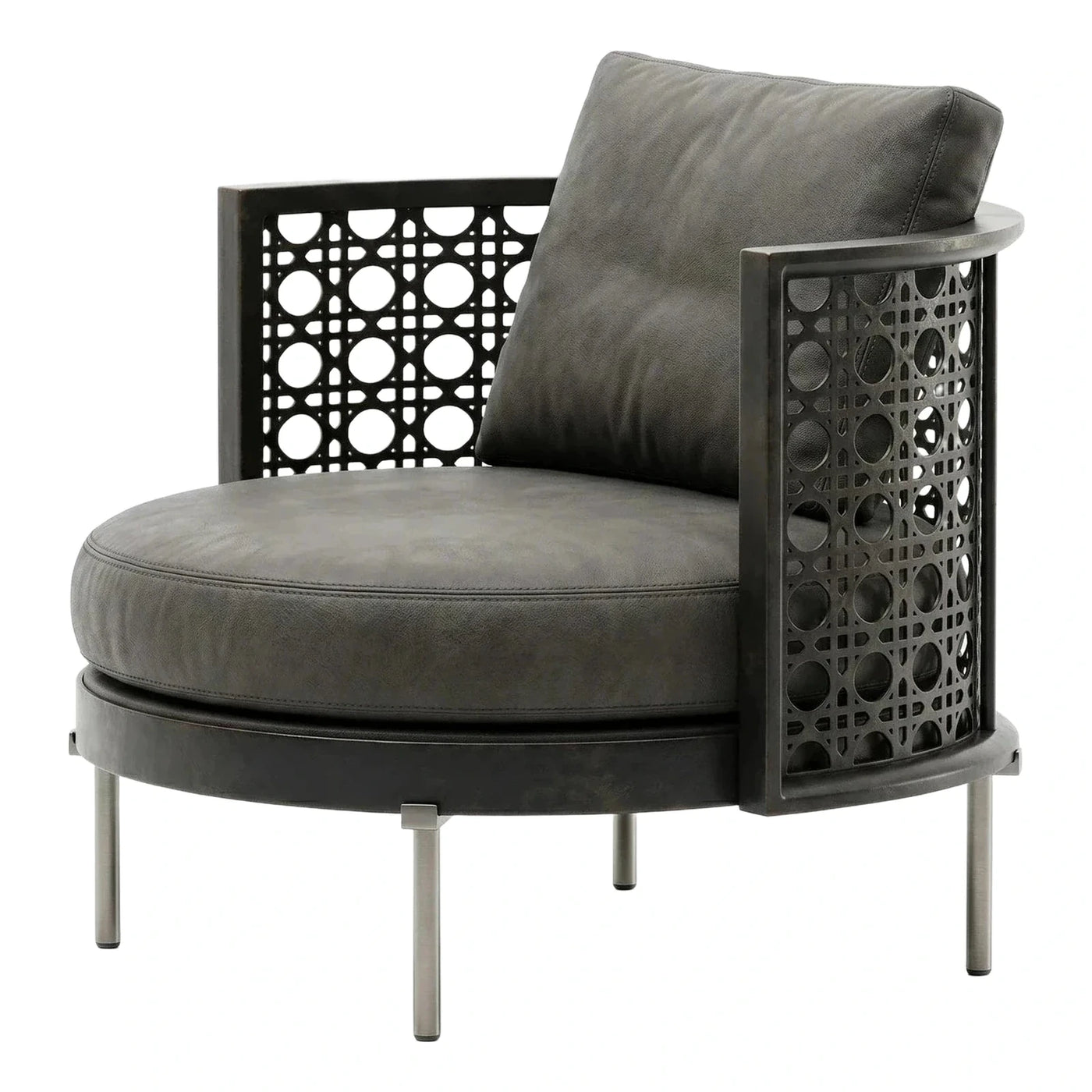 Modern Grey Leather Lounge Chair with Geometric Frame