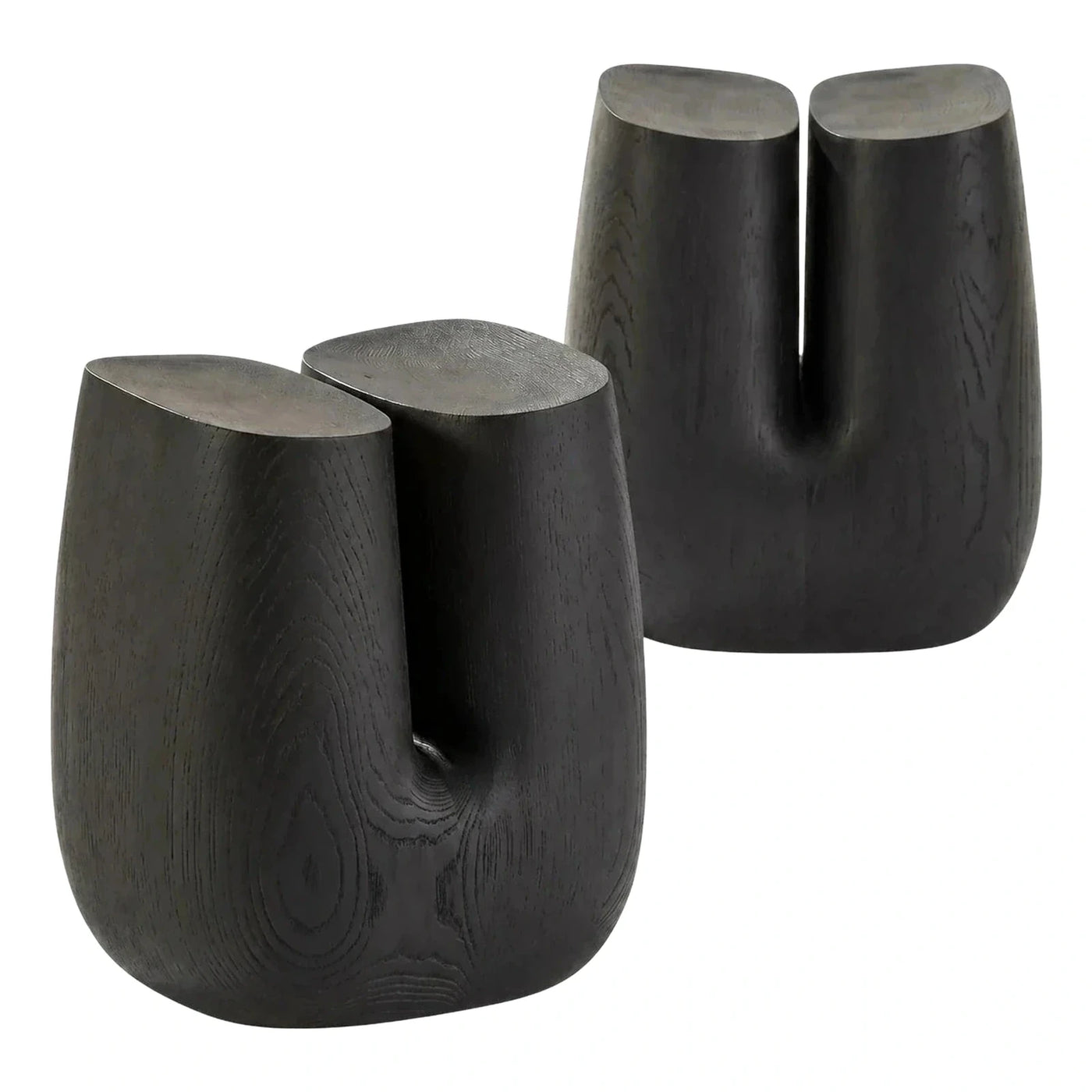 Dark Wood Split Cylinder Stool Pair