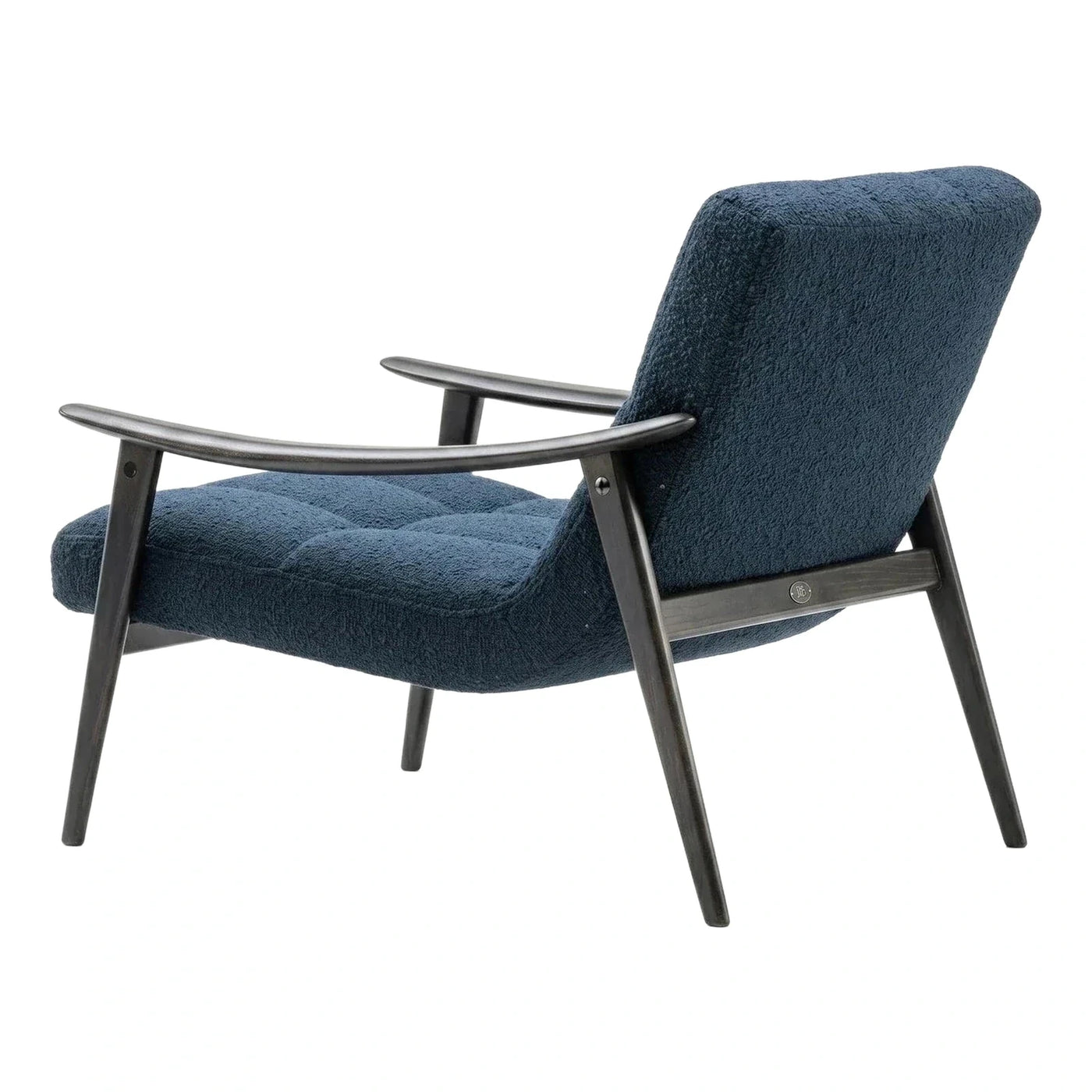 Blue Boucle Lounge Chair with Dark Wood Frame