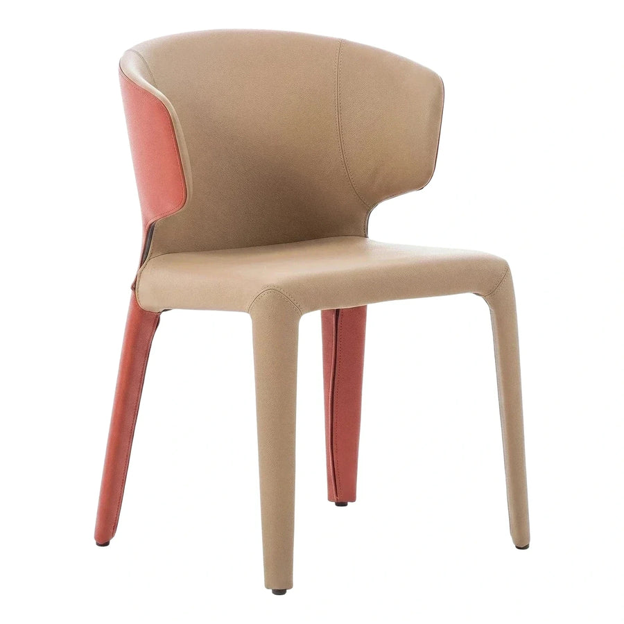 Modern Two-Tone Beige and Coral Leather Chair