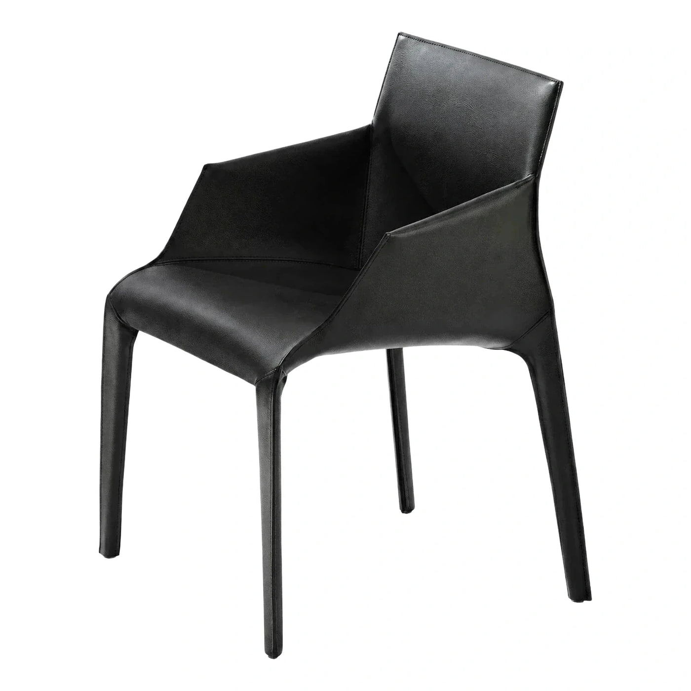 Modern Black Leather Armchair with Sculptural Design