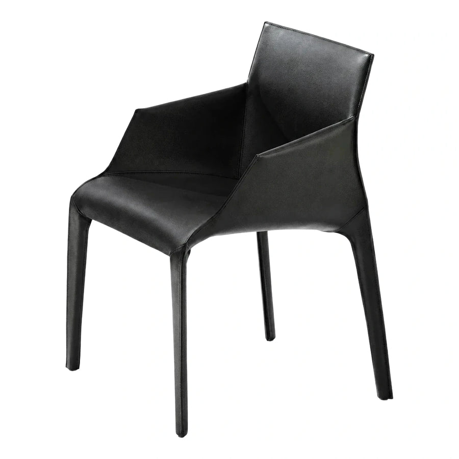 Modern Black Leather Armchair with Sculptural Design