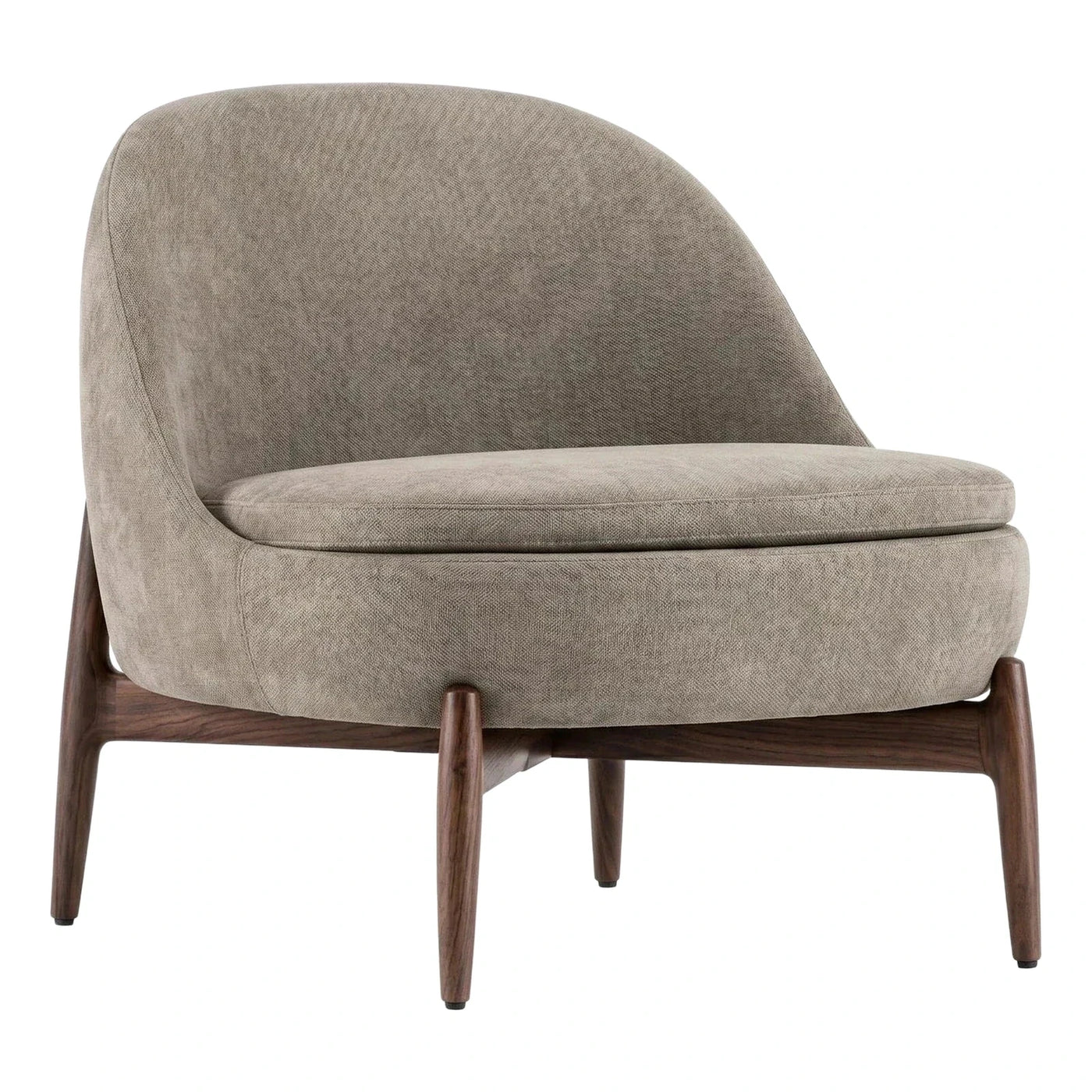 Modern Taupe Fabric Lounge Chair with Wooden Legs