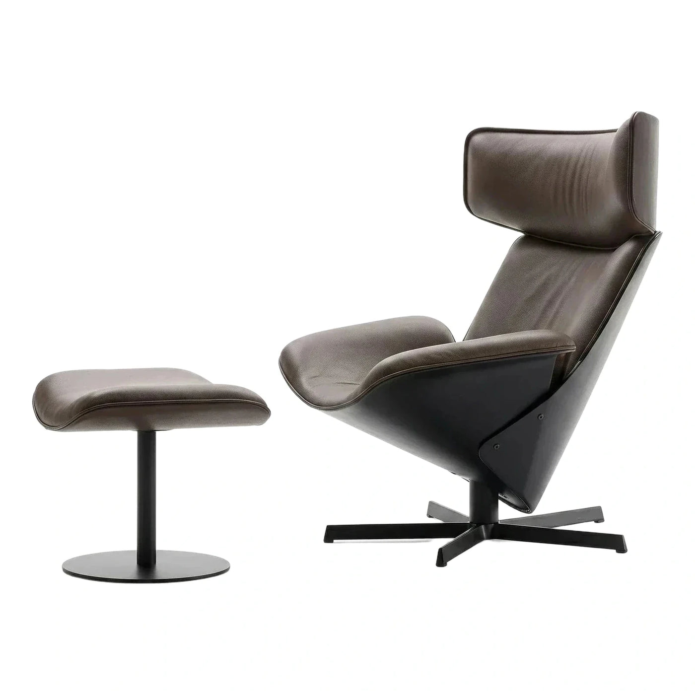 Modern Dark Brown Leather Lounge Chair and Ottoman