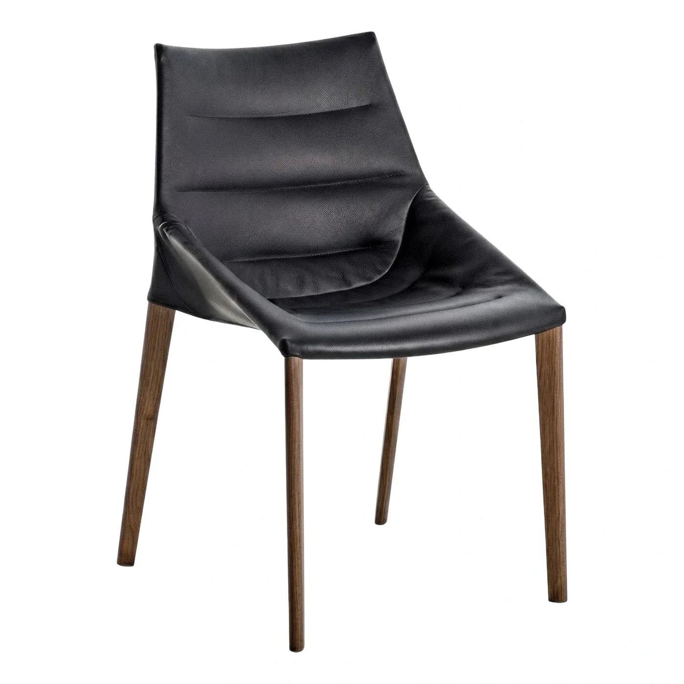 Modern Black Leather Dining Chair with Tapered Wood Legs