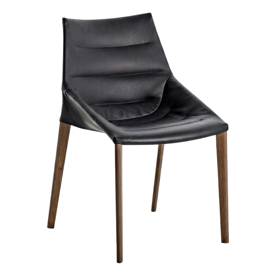 Modern Black Leather Dining Chair with Tapered Wood Legs