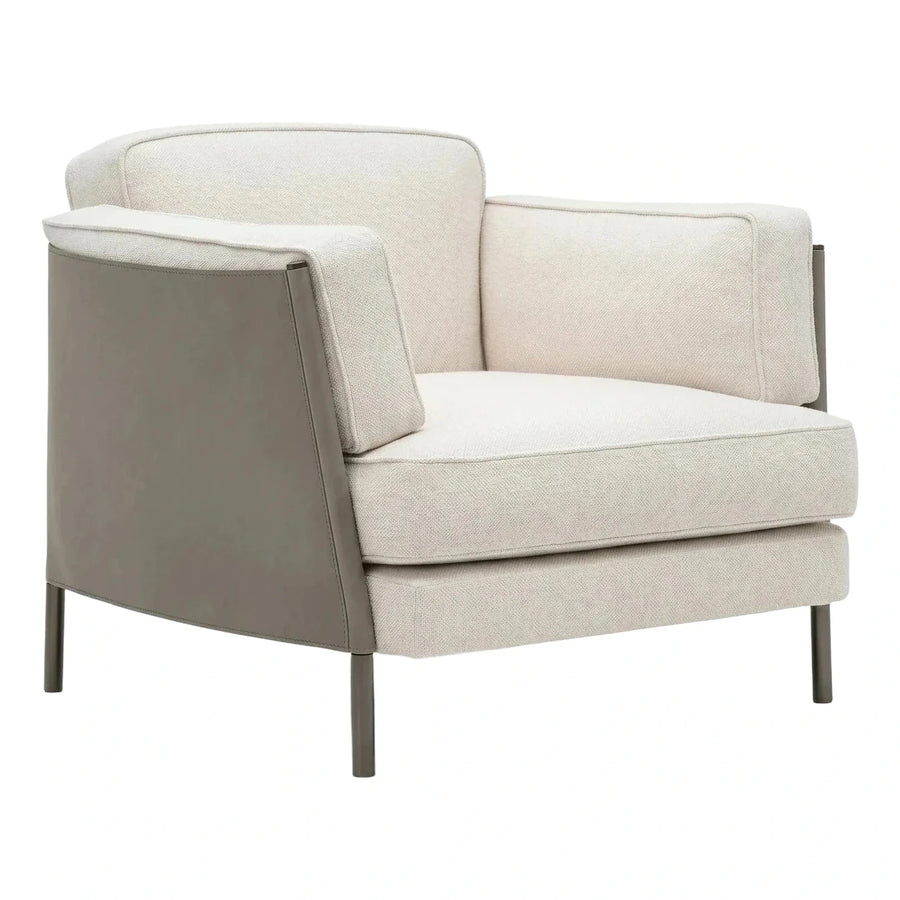 Modern Cream Boucle Armchair with Grey Leather Shell