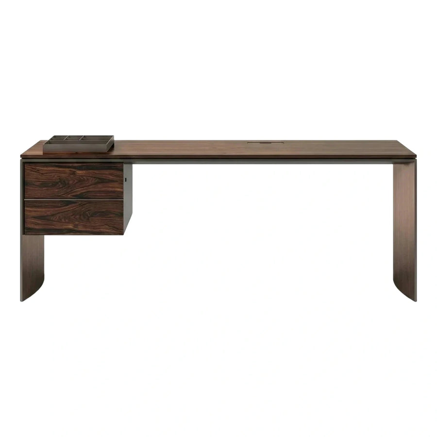 Modern Dark Wood Executive Desk with Drawers