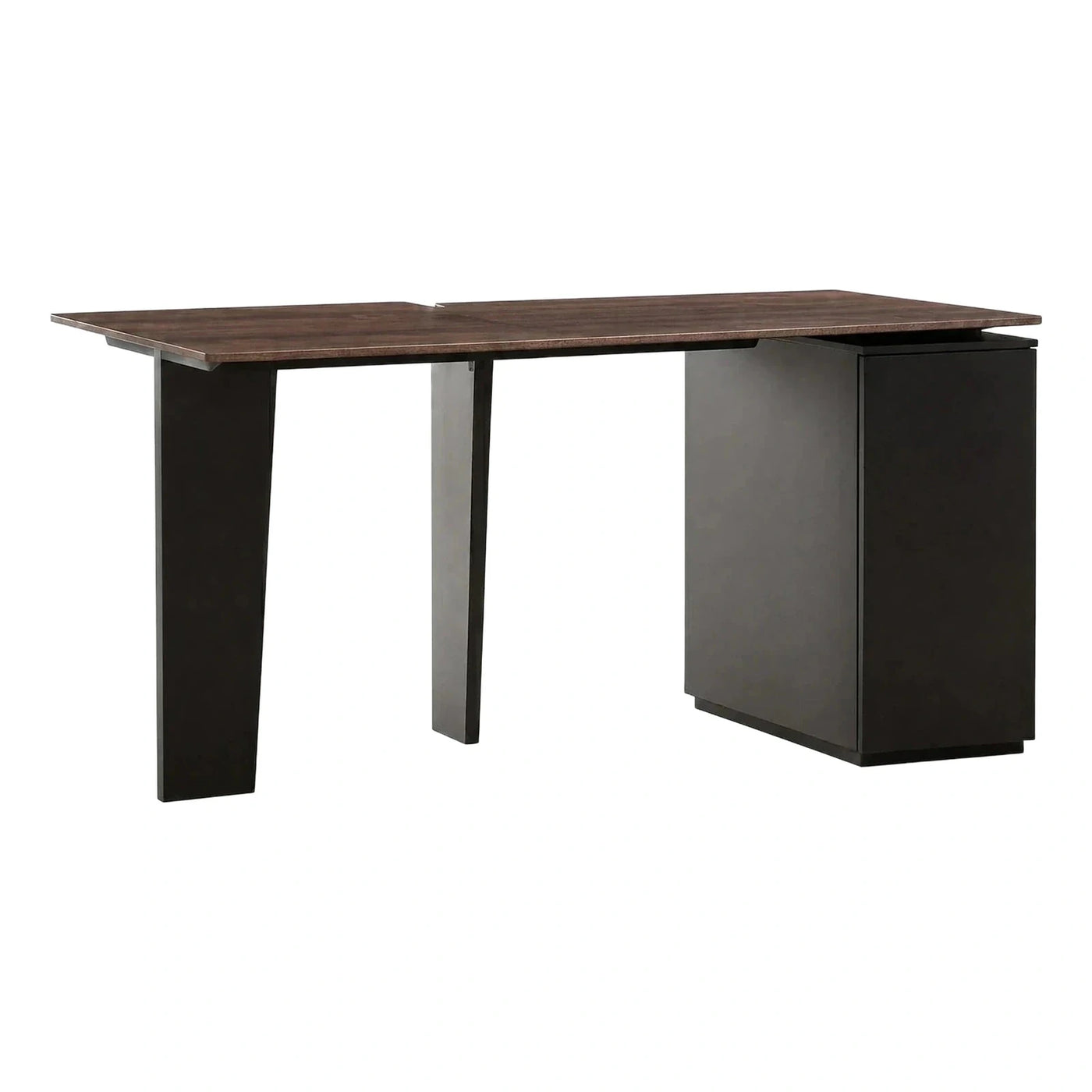Modern Dark Wood L-Shaped Desk With Pedestal