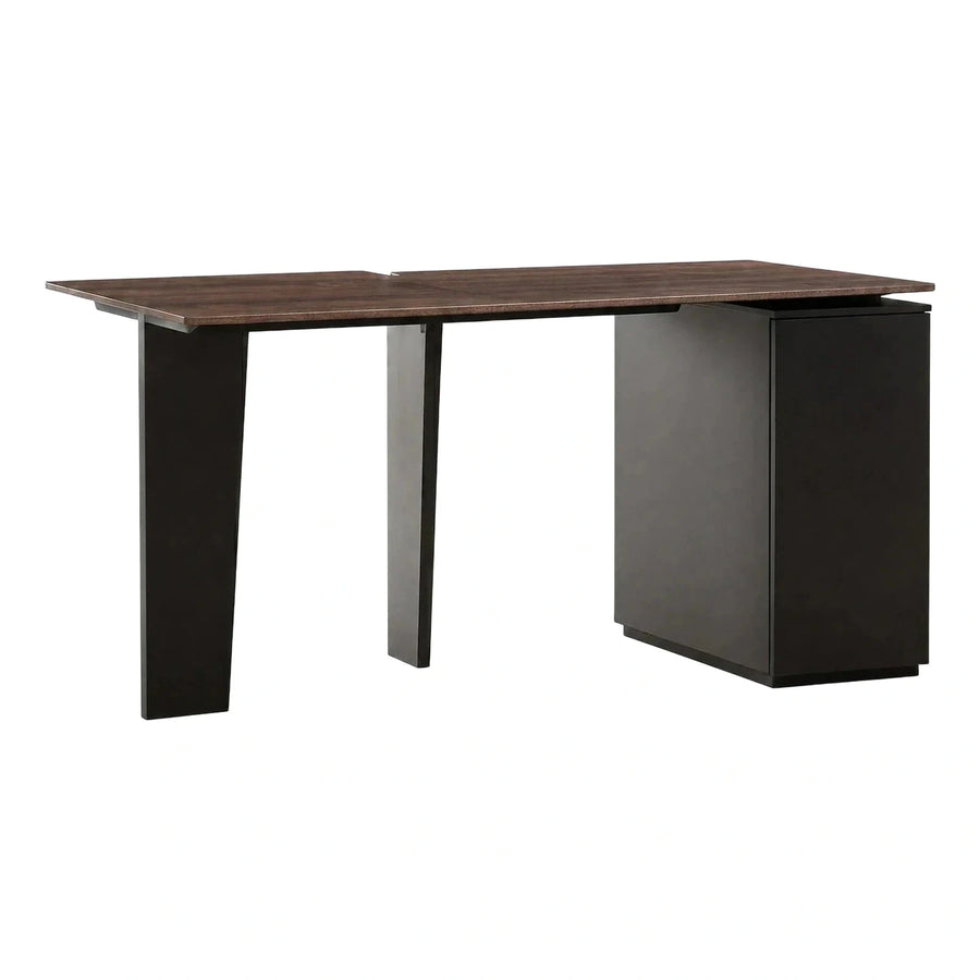 Modern Dark Wood L-Shaped Desk With Pedestal