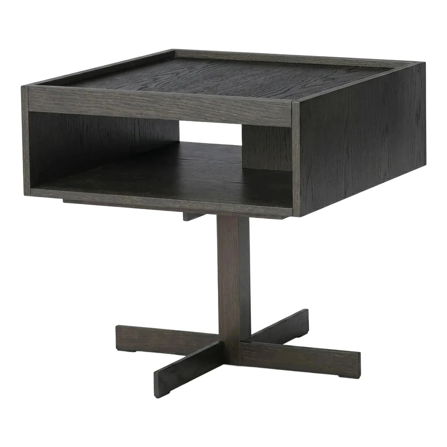 Modern Dark Wood Tray Top Side Table with Shelf