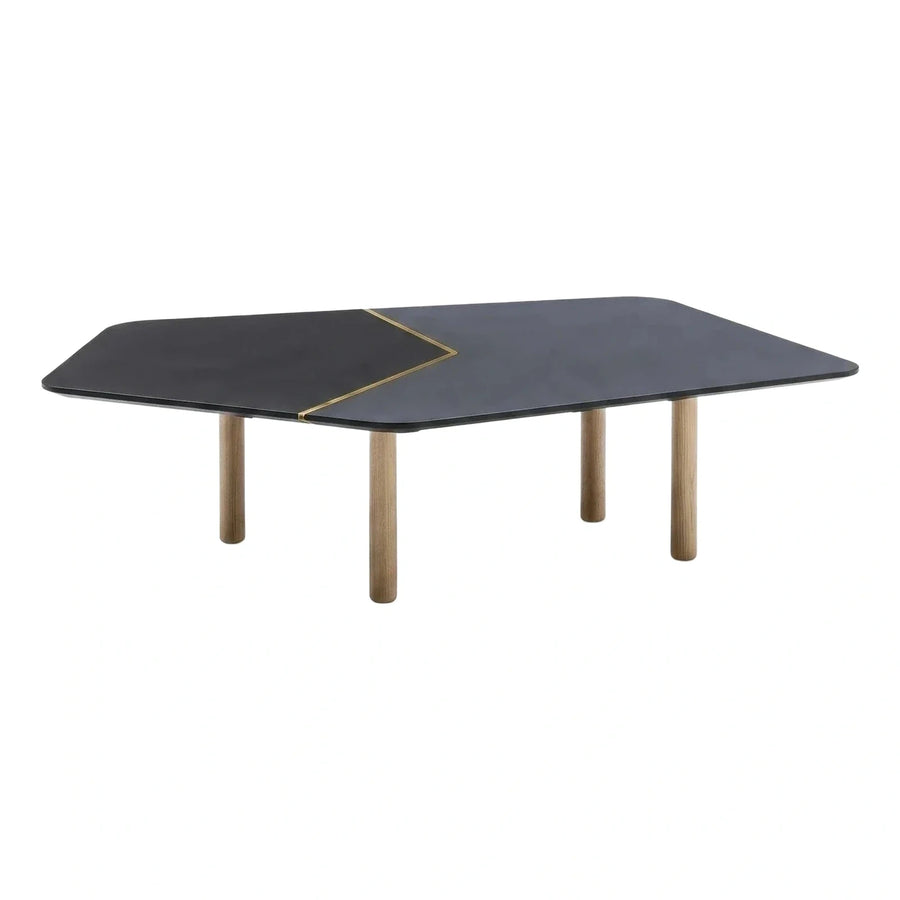 Modern Black Geometric Coffee Table with Wood Legs