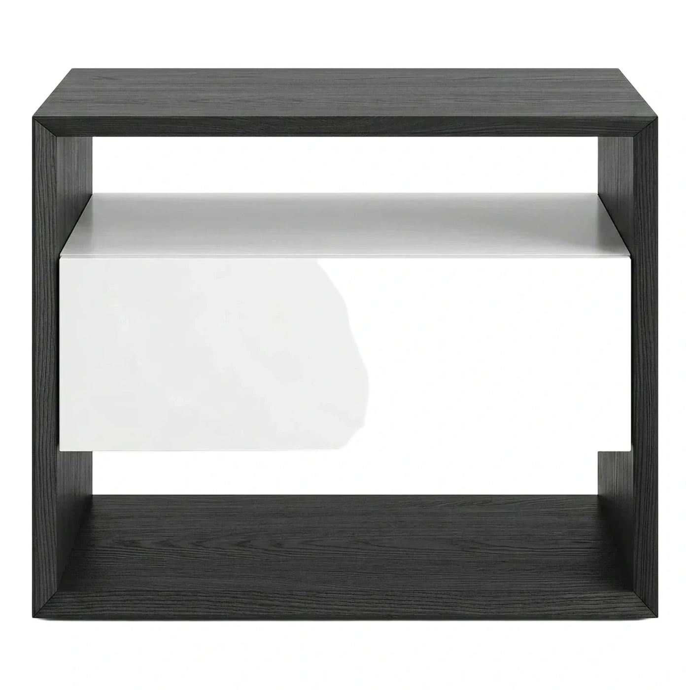 Modern Dark Wood Side Table with White Drawer