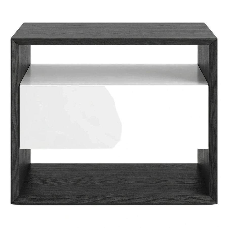 Modern Dark Wood Side Table with White Drawer