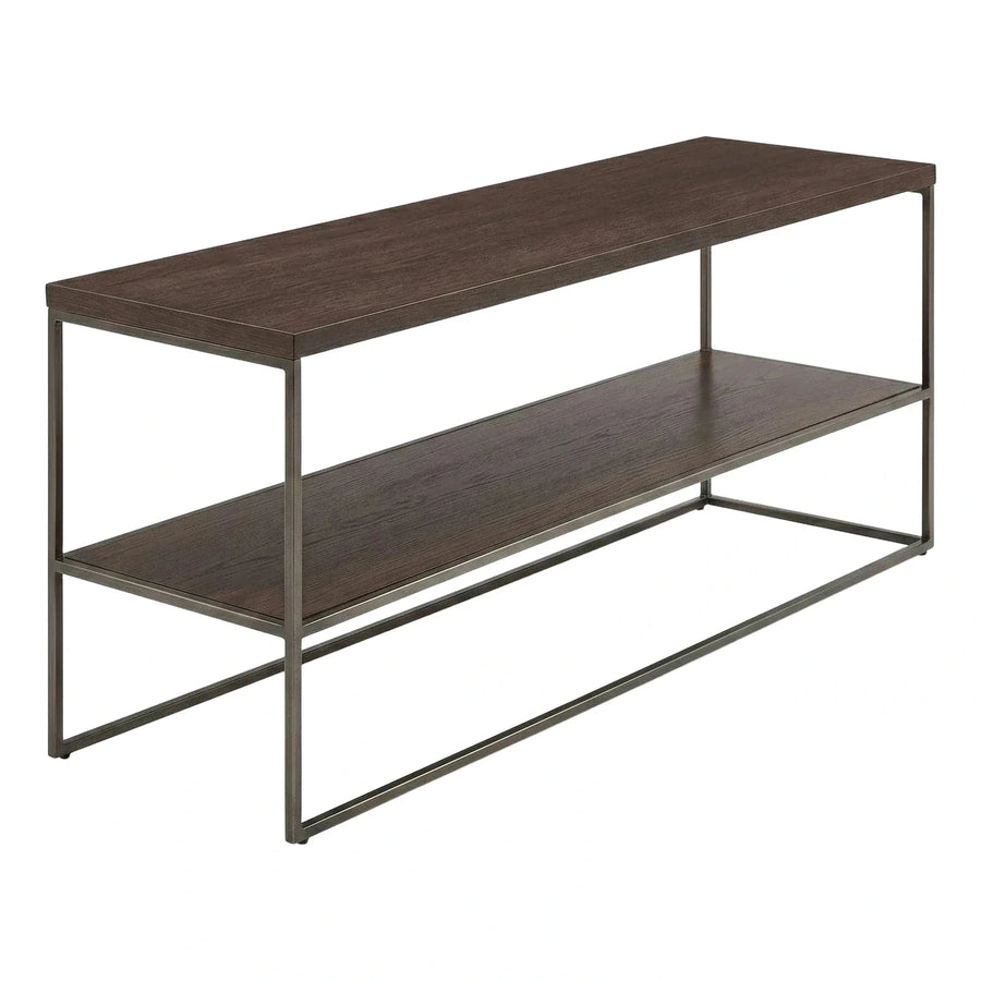 Dark Wood Two-Tier Metal Frame Coffee Table