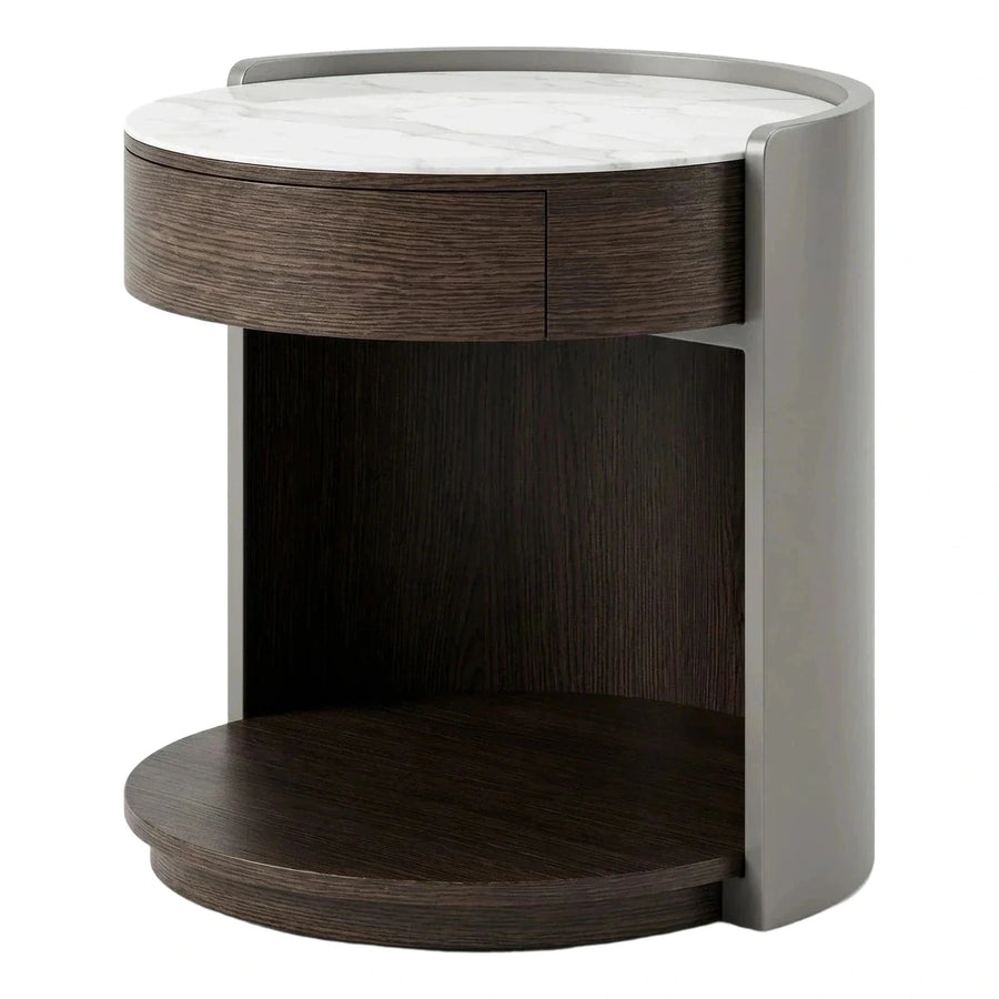 Modern Round Side Table with Marble Top and Drawer