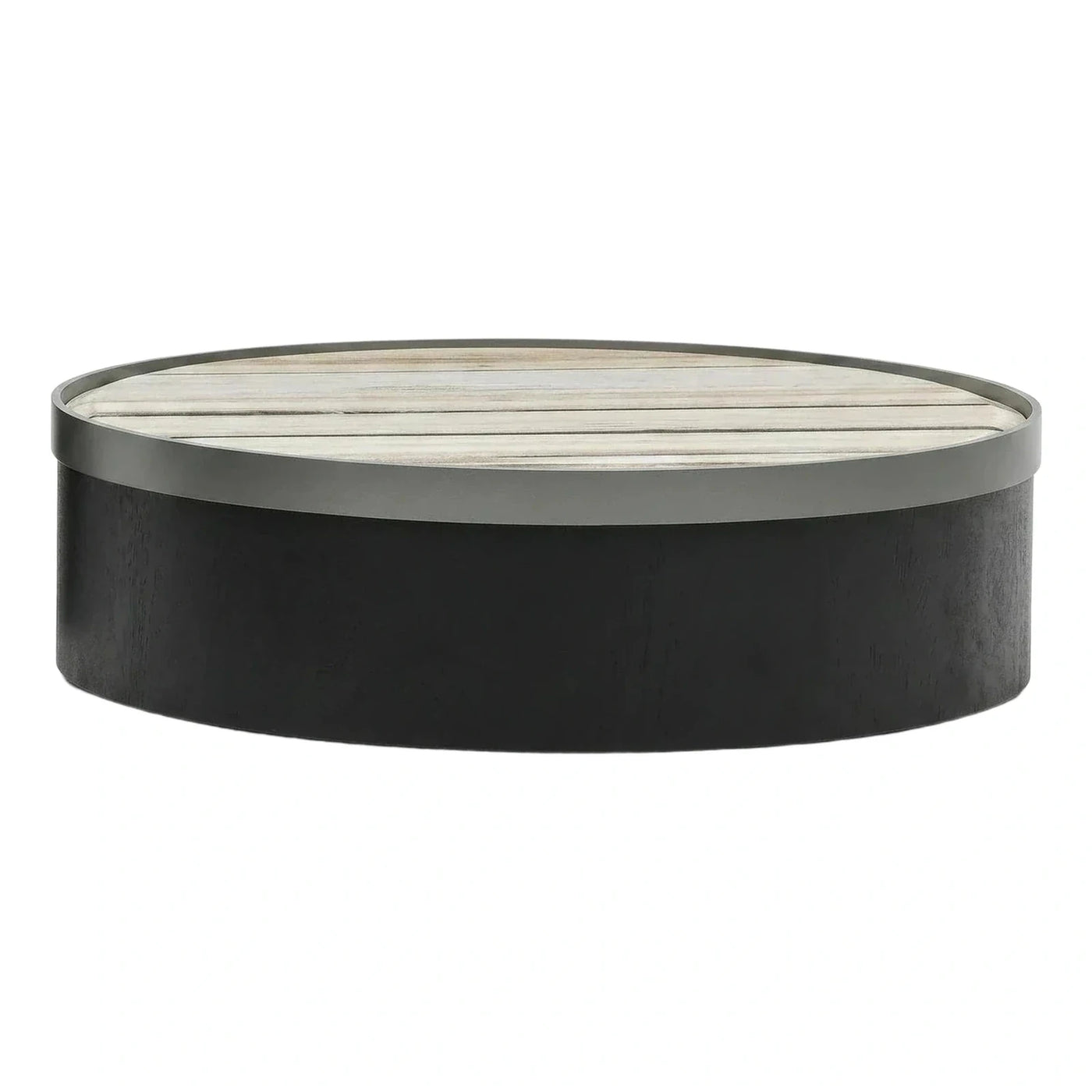 Modern Round Coffee Table Light Wood Top Black Base