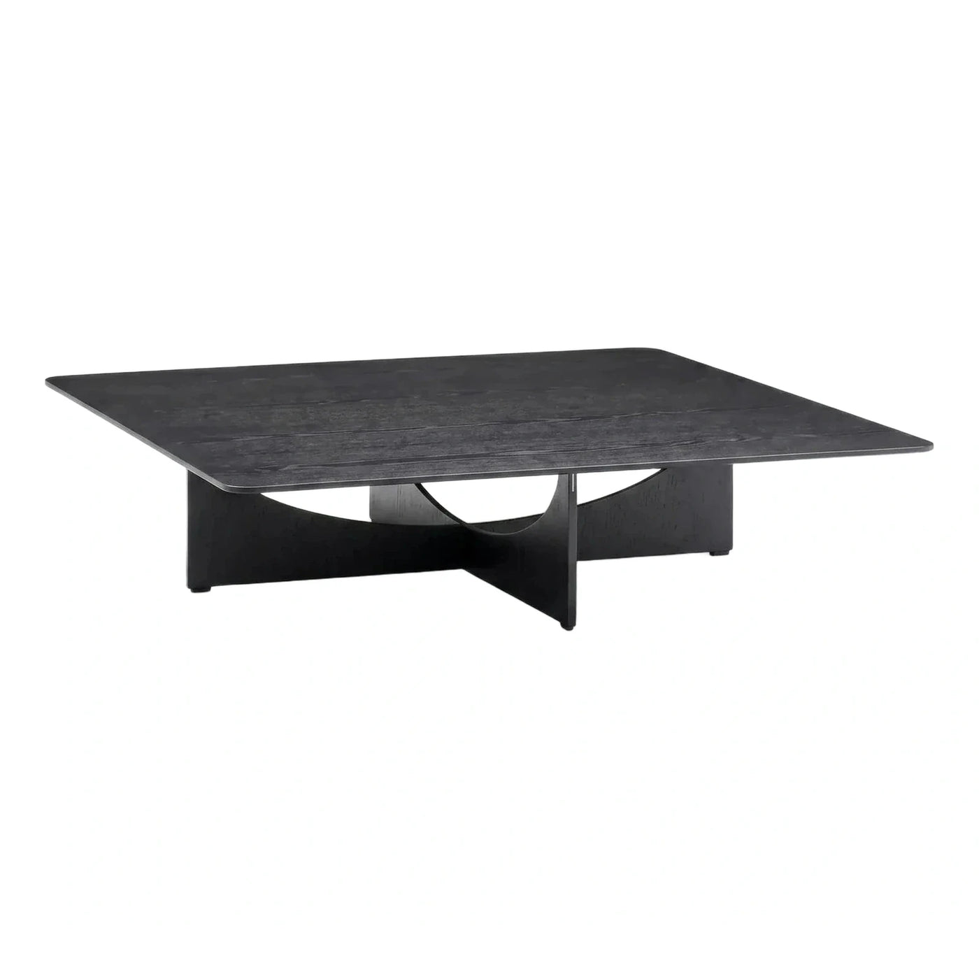 Modern Black Wood Coffee Table Sculptural Base