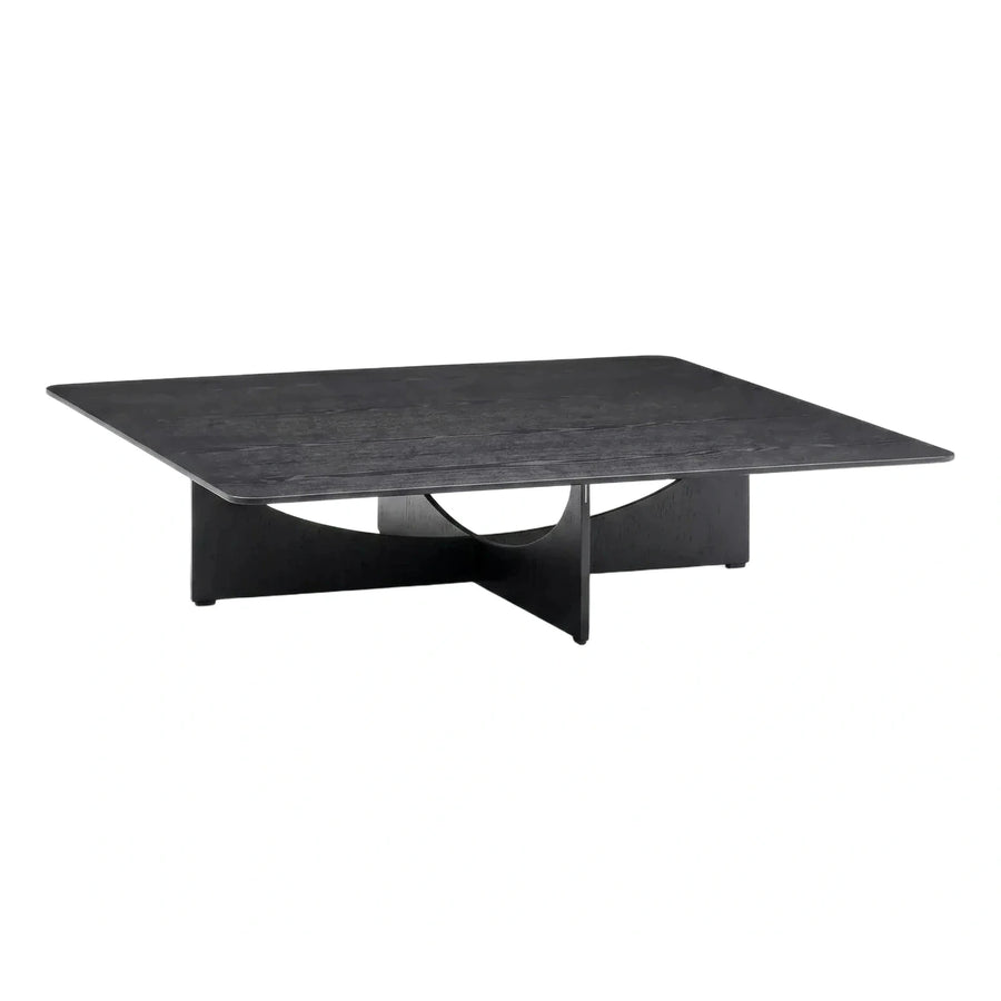Modern Black Wood Coffee Table Sculptural Base